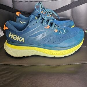 Hoka Men's Teal and Yellow Athletic Shoes